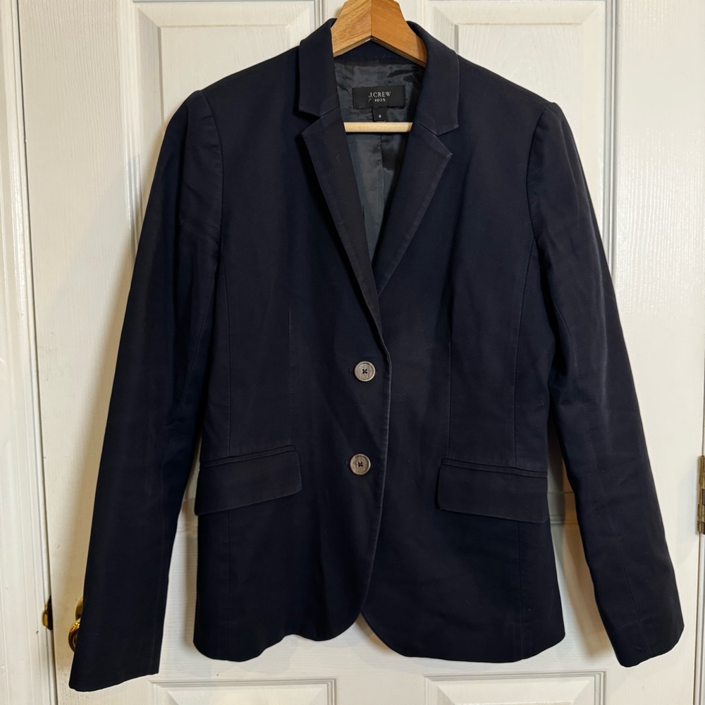 J.Crew 1035 Navy 100% Cotton Blazer Size 6 Tailored Classic Coastal Preppy
